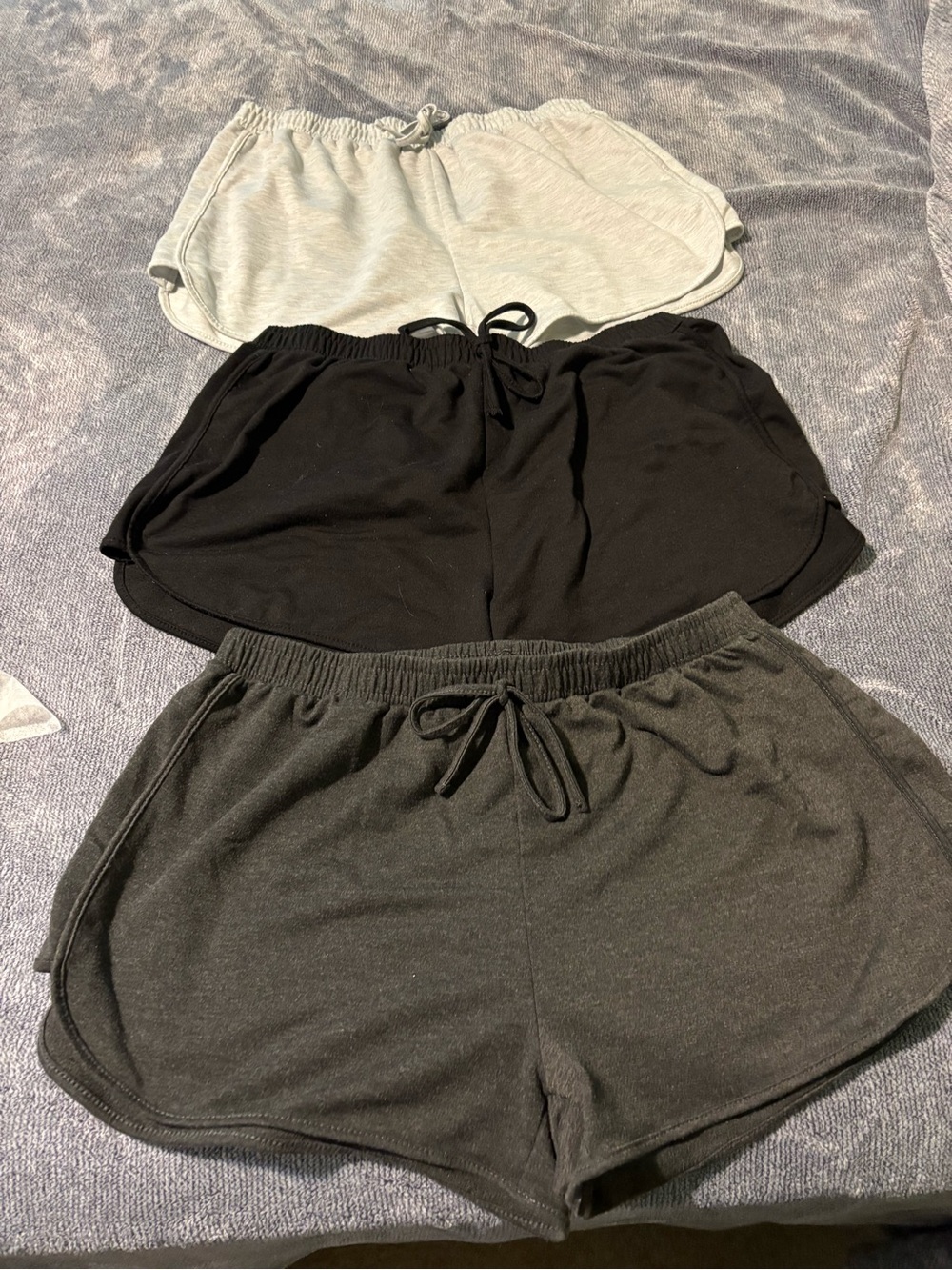 SHEIN 3-Pack Women's Athletic Drawstring Shorts - Black, Charcoal, Light Gray